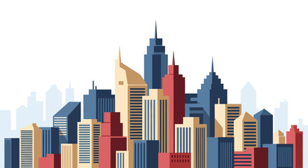 Obraz premium Colorful geometric city skyline in abstract style on isolated white background