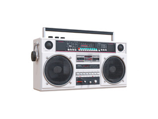 Obraz premium White vintage boombox portable stereo speaker with silver chrome details and buttons