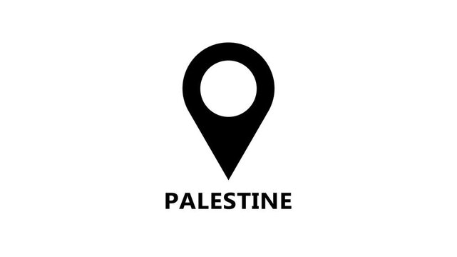 Abstract location pin animation marking Palestine on white background, smooth map marker motion for navigation and geographic positioning