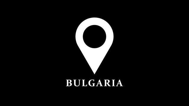 Abstract location pin animation marking Bulgaria on dark background, clean map pointer motion for navigation and destination indication
