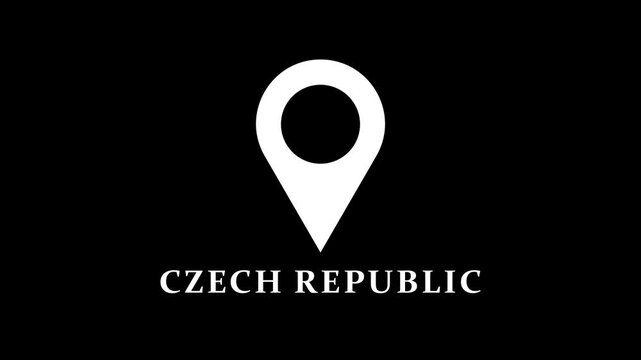 Clean map marker animation identifying Czech Republic on dark background, minimal location pin motion for navigation and destination reference