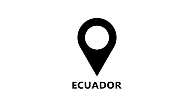 Digital location pin animation marking Ecuador on white background, smooth map pointer motion for navigation and destination reference