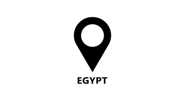 Minimal map marker animation identifying Egypt on white background, simple location pin motion for navigation and geographic indication