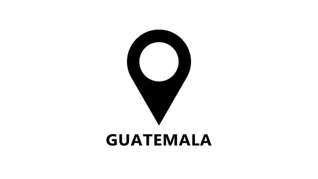 Smooth location pin animation highlighting Guatemala on white background, modern map pointer motion for navigation and geographic reference