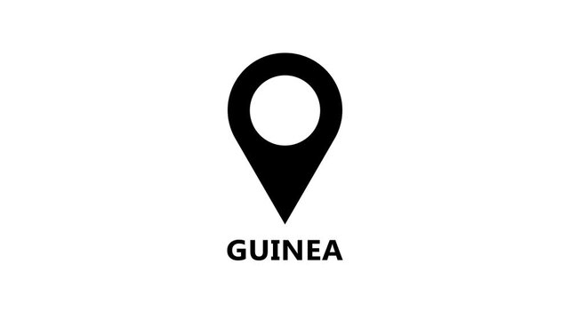 Minimal map marker animation marking Guinea on white background, clean location pin motion for navigation and destination indication