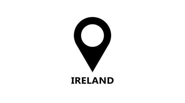 Smooth map marker animation identifying Ireland on white background, modern location pin motion for navigation and geographic visuals