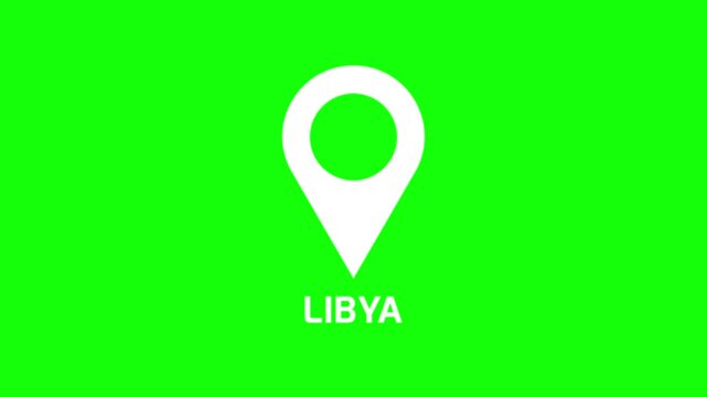 Minimal location pin animation highlighting Libya on green background, simple map marker motion for navigation and destination reference