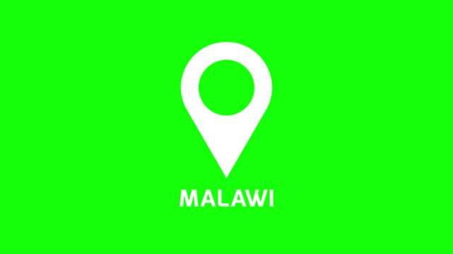 Clean location pin animation highlighting Malawi on green background, smooth map marker motion for navigation and geographic visuals