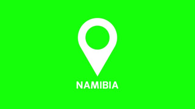 Clean map marker animation identifying Namibia on green background, smooth location pin motion for navigation and destination visuals