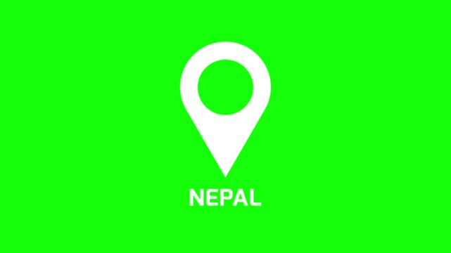 Smooth location pin animation highlighting Nepal on green background, modern map marker motion for navigation and destination reference