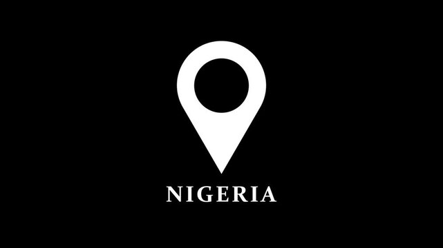 Smooth map marker animation identifying Nigeria on dark background, modern location pin motion for navigation and geographic visuals