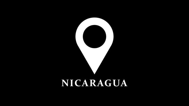 Abstract map marker animation marking Nicaragua on dark background, minimal location pin motion for navigation and geographic reference