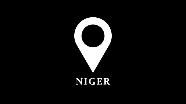 Digital location pin animation highlighting Niger on dark background, clean map pointer motion for navigation and destination indication