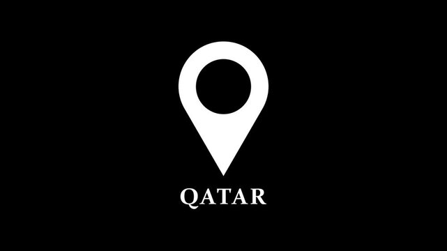 Digital location pin animation highlighting Qatar on dark background, clean map pointer motion for navigation and destination indication