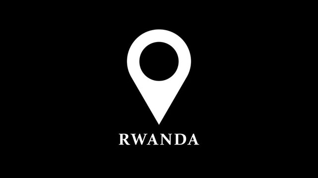 Clean map marker animation marking Rwanda on dark background, smooth location pin motion for navigation and geographic positioning