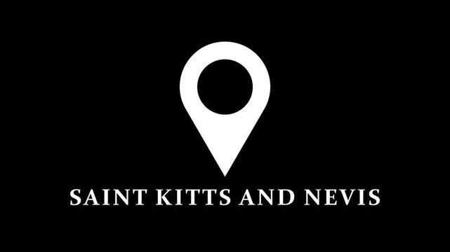 Abstract location pin animation identifying Saint Kitts and Nevis on dark background, clean map marker motion for navigation and destination visuals