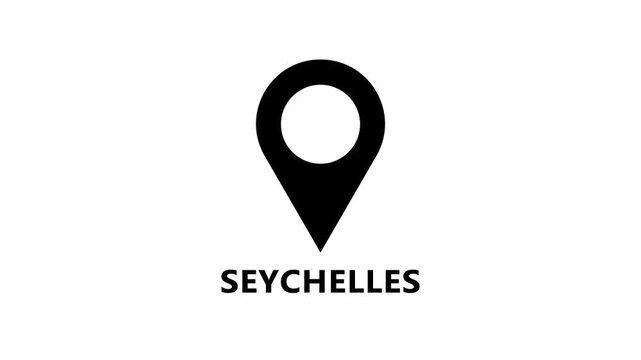 Clean location pin animation highlighting Seychelles on white background, smooth map marker motion for navigation and destination visuals