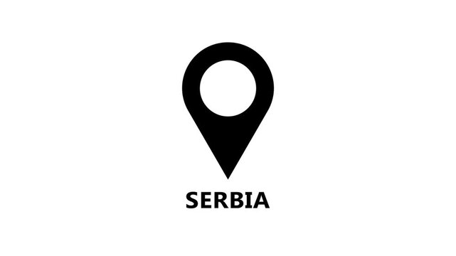 Minimal map marker animation identifying Serbia on white background, clean location pin motion for navigation and geographic indication