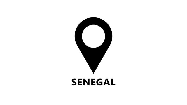 Smooth location pin animation highlighting Senegal on white background, modern map marker motion for navigation and destination reference