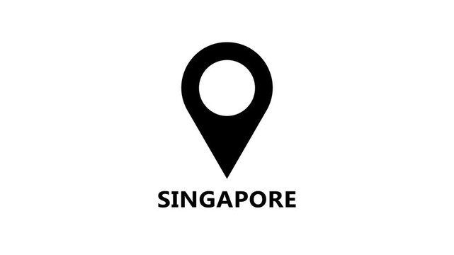 Digital location pin animation highlighting Singapore on white background, clean map pointer motion for navigation and destination indication