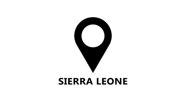 Abstract map marker animation marking Sierra Leone on white background, minimal location pin motion for navigation and geographic reference