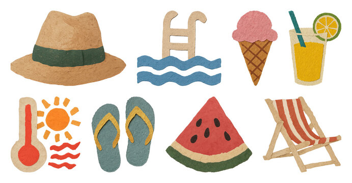 PNG Summer-themed paper cutouts collection on transparent background