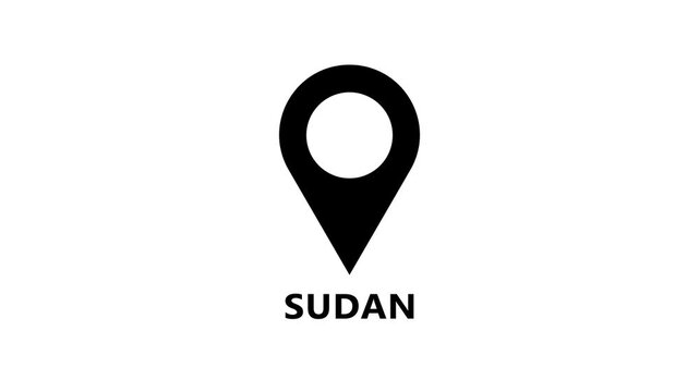 Minimal geography concept featuring Sudan location pin icon with bold black map marker symbol isolated on clean white background design 4K animation video