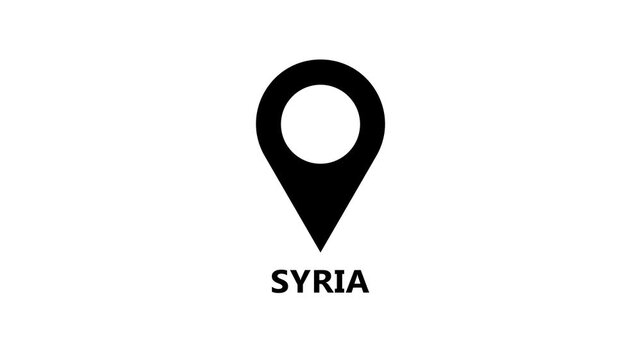 Clean map marker animation marking Syria on white background, simple location pin motion for navigation and geographic reference