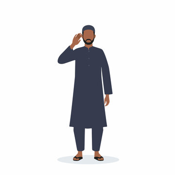 Muslim Man Performing Adhan or Call to Prayer Vector Illustration