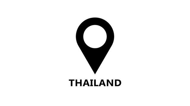 Clean location pin animation identifying Thailand on white background, modern map pointer motion for navigation and destination reference