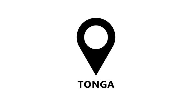 Minimal map marker animation identifying Tonga on white background, clean location pin motion for navigation and geographic reference