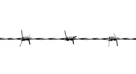 barbed wire with sharp thorns, cut out on a transparent background for easy use in posters, banners, and digital compositions.