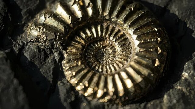 Ancient Fossil Ammonite Spiral Close Up Extreme Detail