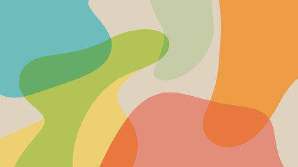 Abstract colorful flowing liquid shapes background with overlapping soft organic blobs in blue green orange and red tones.