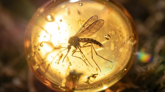 Insect Fossil Preserved in Amber with Light Effects