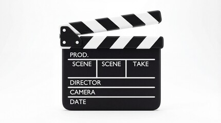 Obraz premium Close-up of a Black and White Clapperboard on White Background.