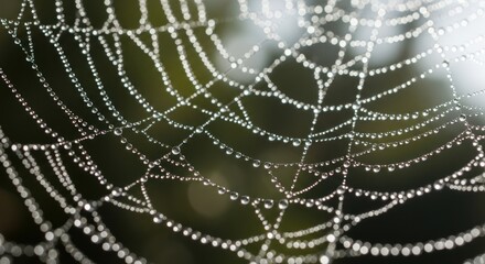 Fototapeta premium Close-up of a spider web covered in dew drops.
