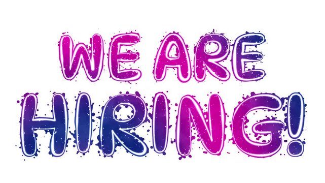 We are hiring - colorful playful animated text on white background