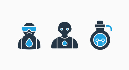 Health Issues, Recycling Eco-Friendly Practices, and Tech Innovation Icons for Sustainable Solutions