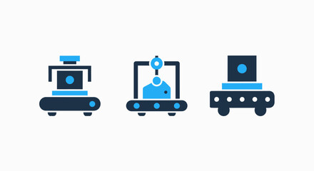 Automated Production Line and Industrial Conveyor Belt System Icons for Manufacturing Efficiency