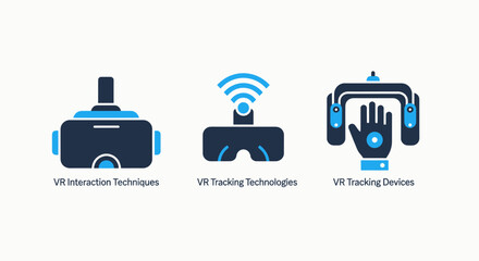 Virtual Reality Interaction, Tracking Technologies, and Wearable Devices Icons for Future Tech