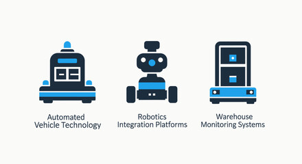 Robotics and Automation Icons for Automated Warehouse Vehicles and Monitoring Systems in Logistics