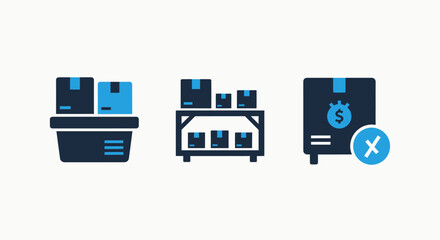 E-commerce Shipping and Returns Icons for Online Retail Logistics and Customer Service Processes