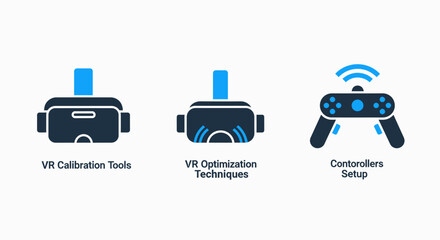 Virtual Reality Headset and Controller Icons for VR Calibration, Optimization, and Setup