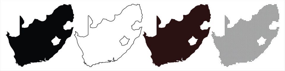Obraz premium South Africa Map Silhouettes Collection, Black, White, Brown, and Dotted Patterns