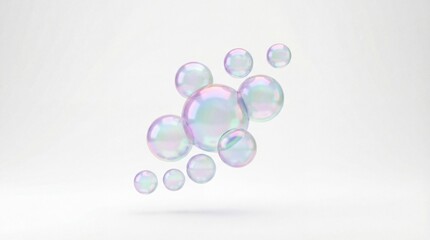 Fototapeta premium Iridescent Soap Bubbles Floating in a White Studio Setting.