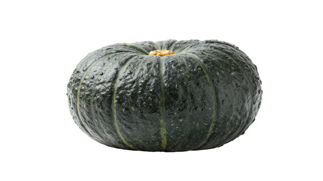 Isolated kabocha squash on white background, a vibrant green Japanese pumpkin, perfect for autumn recipes