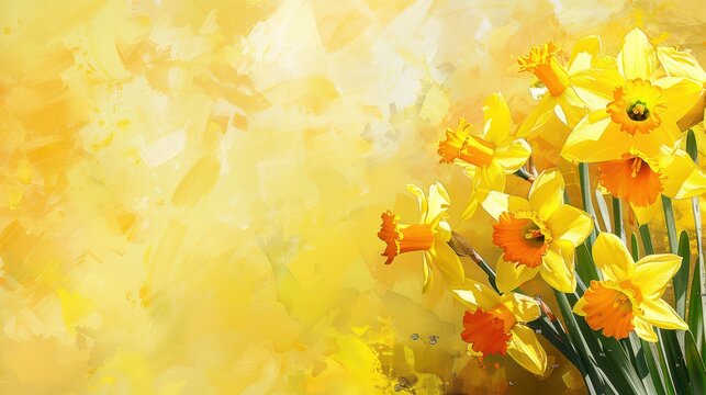 Saint david's day celebration with vibrant yellow daffodils for festive decor. Horizontal banner. Copy space. Spring flower background