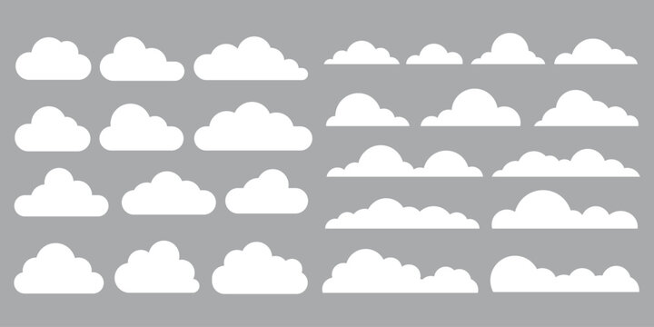 set of vector illustrations of clumpy clouds . weather cloud black icons sky clouds set . 