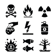 Fototapeta premium Black Silhouette Hazard and Safety Icon Set